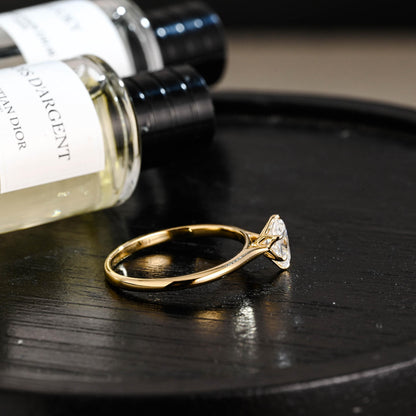 Solid Gold Oval Cut Moissanite Engagement Ring, Tulip Proposal Ring