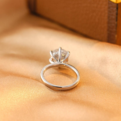 Hidden Halo Round Cut Moissanite Engagement Ring, Solid Gold Classic 6 Prongs Anniversary Ring