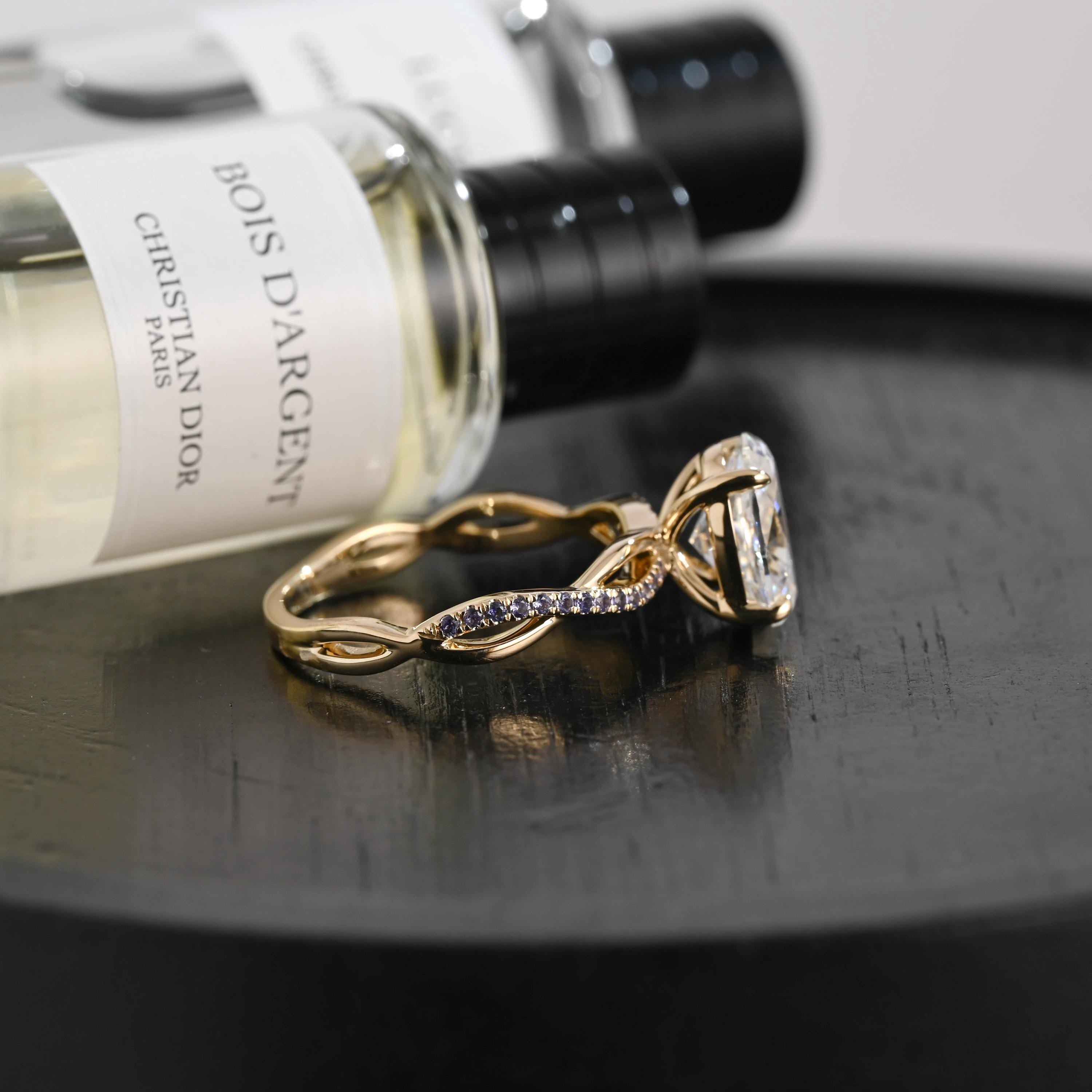 Solid Gold Oval Cut Moissanite Engagement Ring, Twisted Proposal Ring