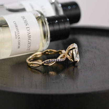 Solid Gold Oval Cut Moissanite Engagement Ring, Twisted Proposal Ring