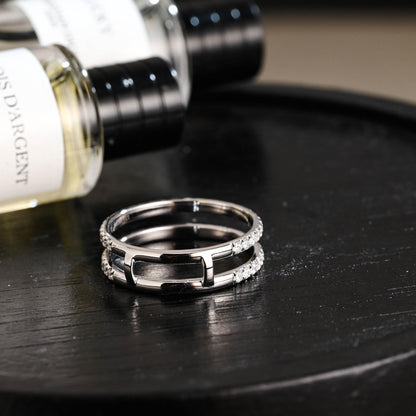 Solid Gold Moissanite Wedding Band, Double Row Enhancer Ring