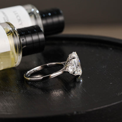 Solid Gold Three Stone Oval Moissanite Engagement Ring, Anniversary Gift Birthday Gift for Women