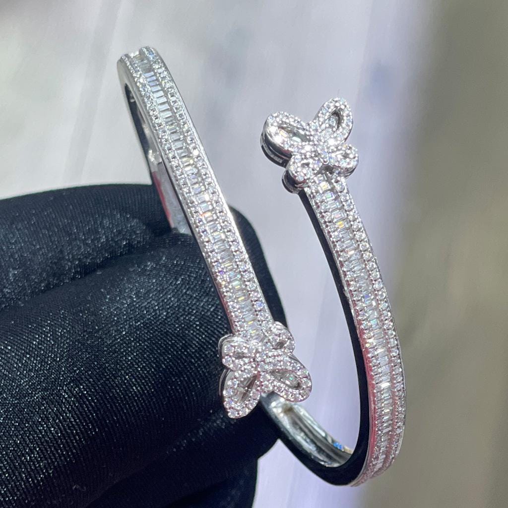 Moissanite Butterfly Bangle: Sterling Silver Baguette Bracelet