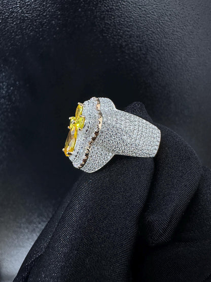 Oversized Moissanite Diamond Men's Ring: Yellow Sapphire Hip Hop Bling