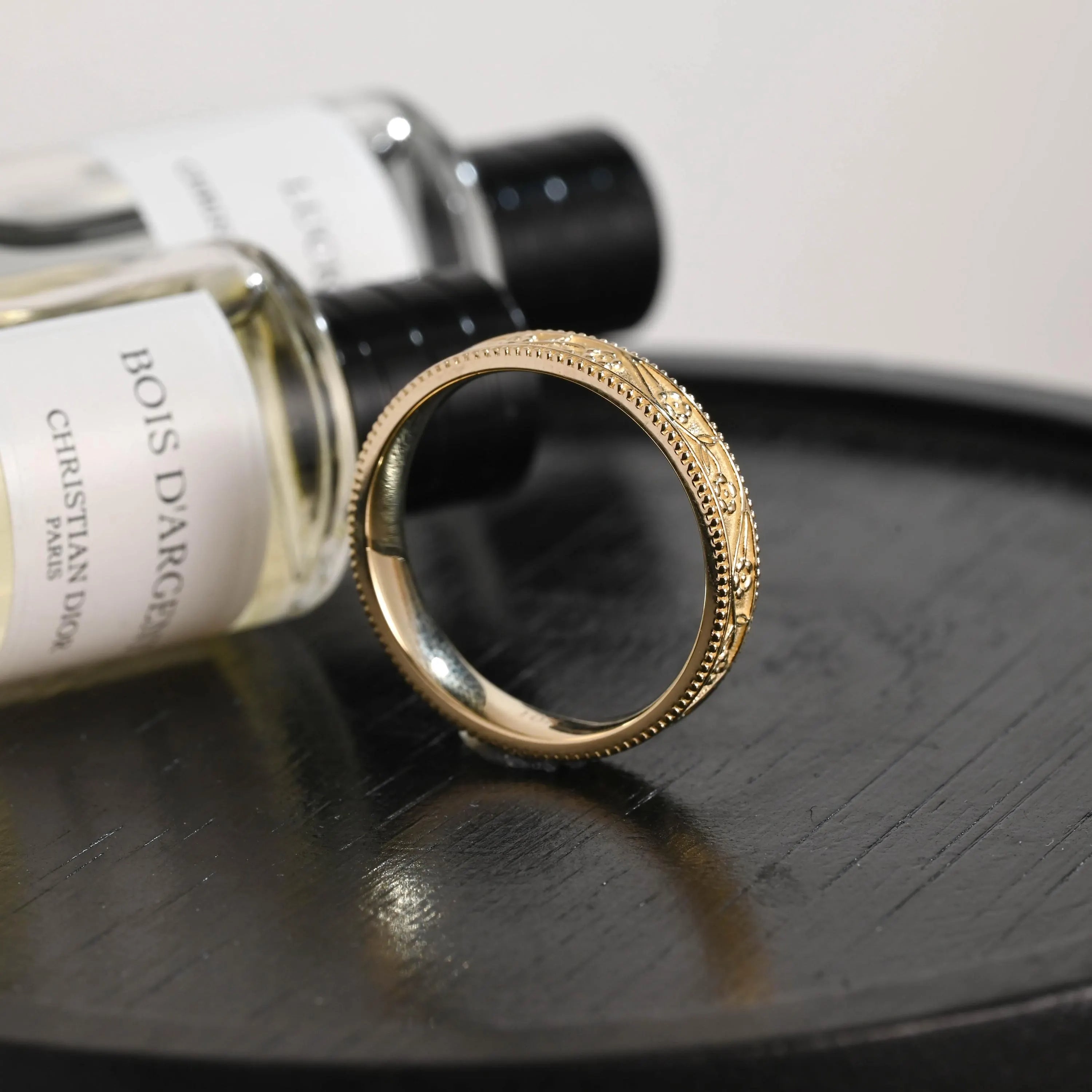 Solid Gold Floral Wedding Band, Ornate Wedding Ring, Milgrain Matching Band, Anniversary Gift Birthday Gift Valentine's Day Gift for Women