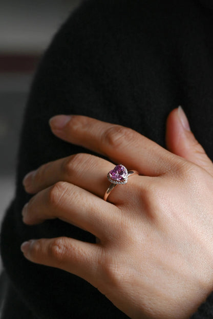 Heart Cut Pink Moissanite Engagement Ring, Unique Halo Heart Cut Wedding Ring