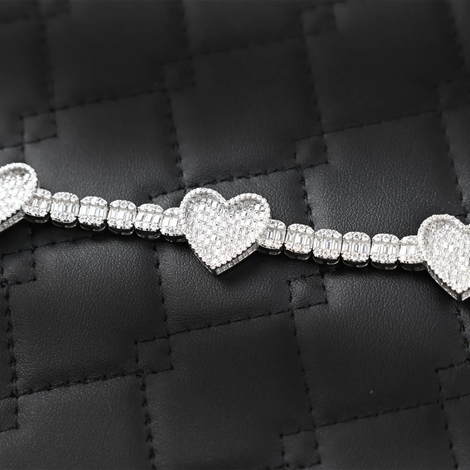 Heart Baguette Bracelet 9CTW VVS Moissanite Diamond Bracelet 16mm 925 Sterling Silve