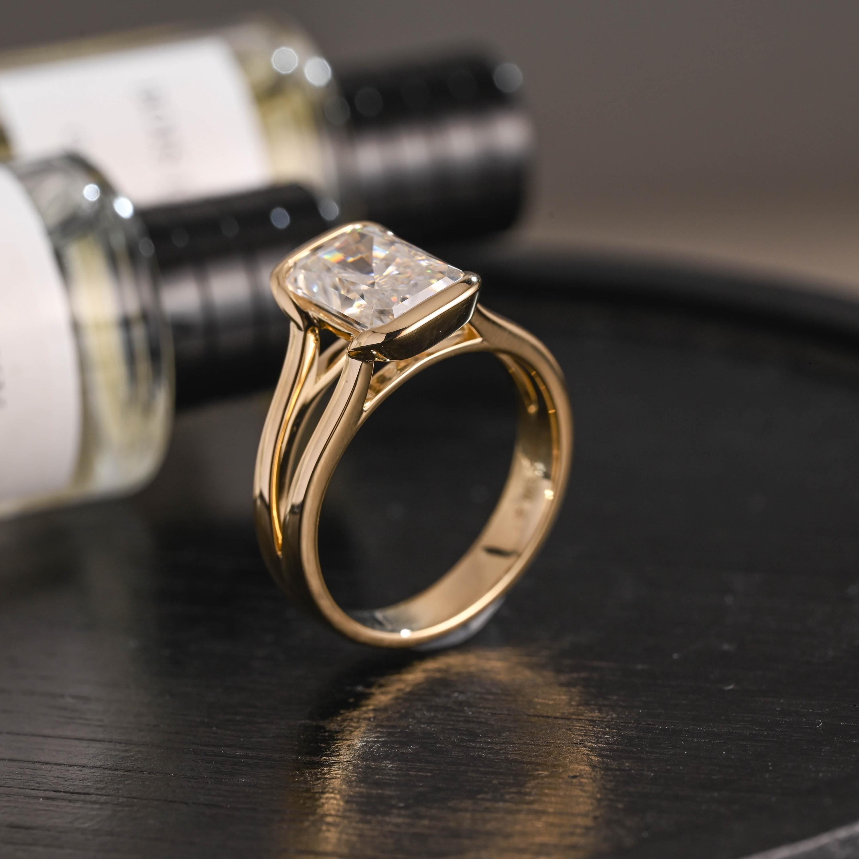 Solid Gold Radiant Moissanite Engagement Ring, Anniversary Gift for Her