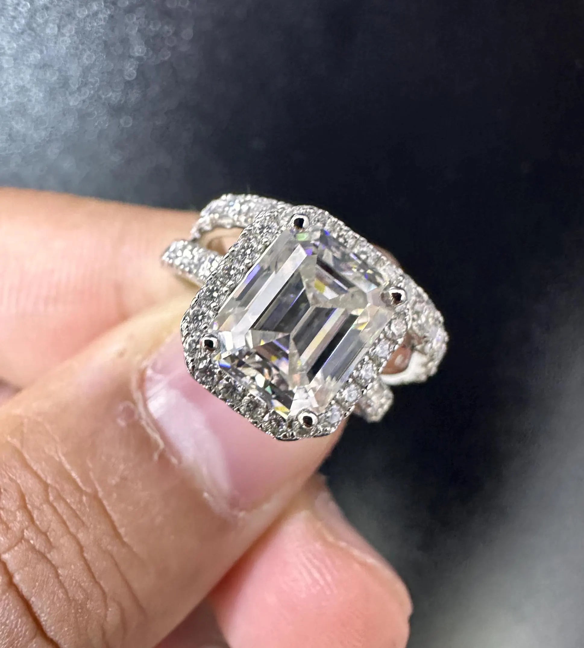 Emerald men's Engagement ring , Moissanite Engagement Ring
