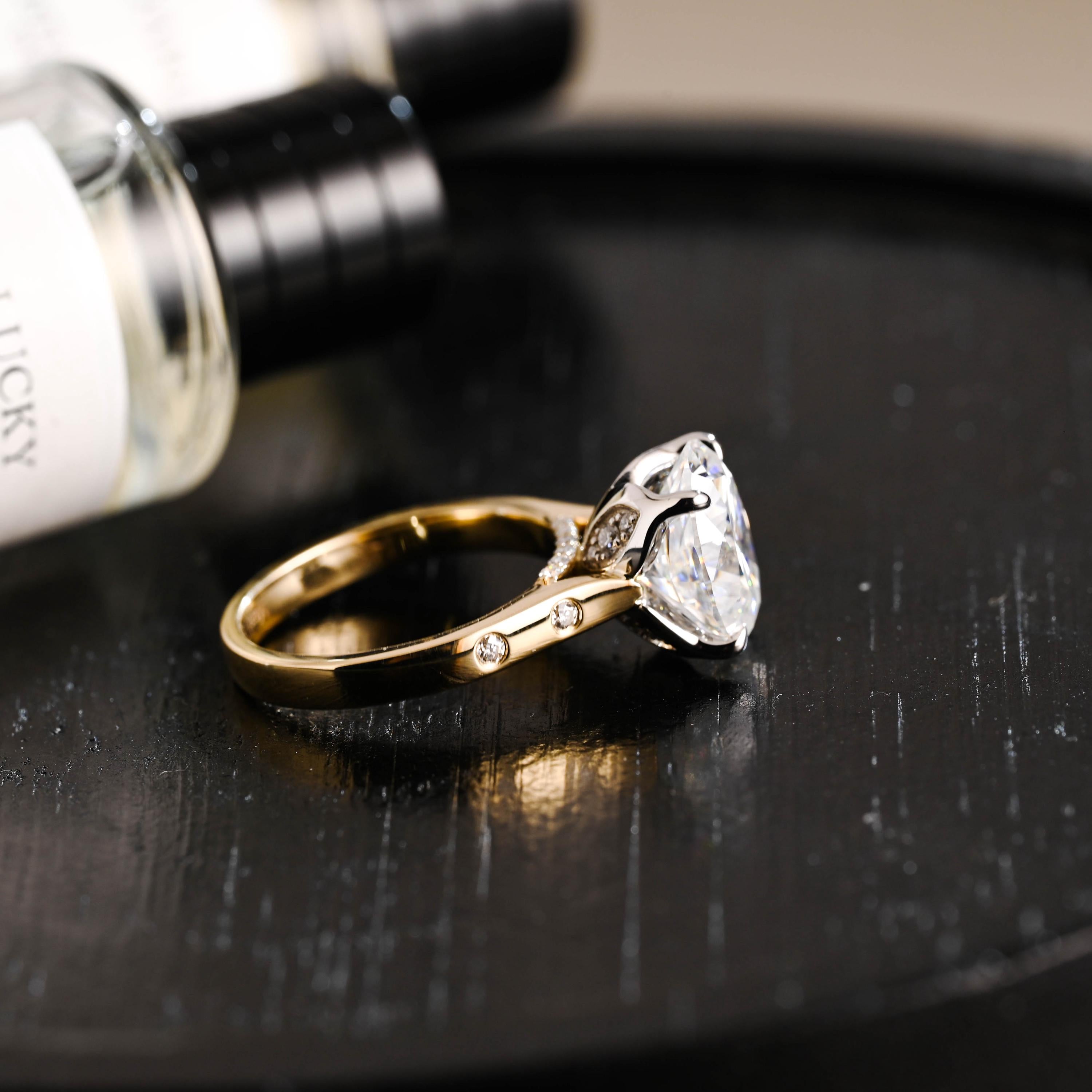 Solid Gold Two Tone Oval Cut Moissanite Engagement Ring, Anniversary Gift for Women