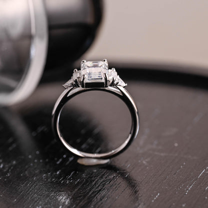 Three Stone Emerald Cut Moissanite Engagement Ring, Solid Gold Emerald Cut Moissanite Wedding Ring, Anniversary Ring, Moissanite Gifts