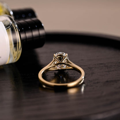 Solid Gold Solitaire Oval Cut Moissanite Engagement Ring, Anniversary Ring for Women