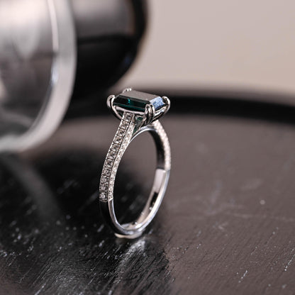 Full Pave Lab Grown Emerald Engagement Ring, Cathedral Setting Wedding Ring, 8 Prongs Anniversary Ring for Women, Moissanite Ring Gifts