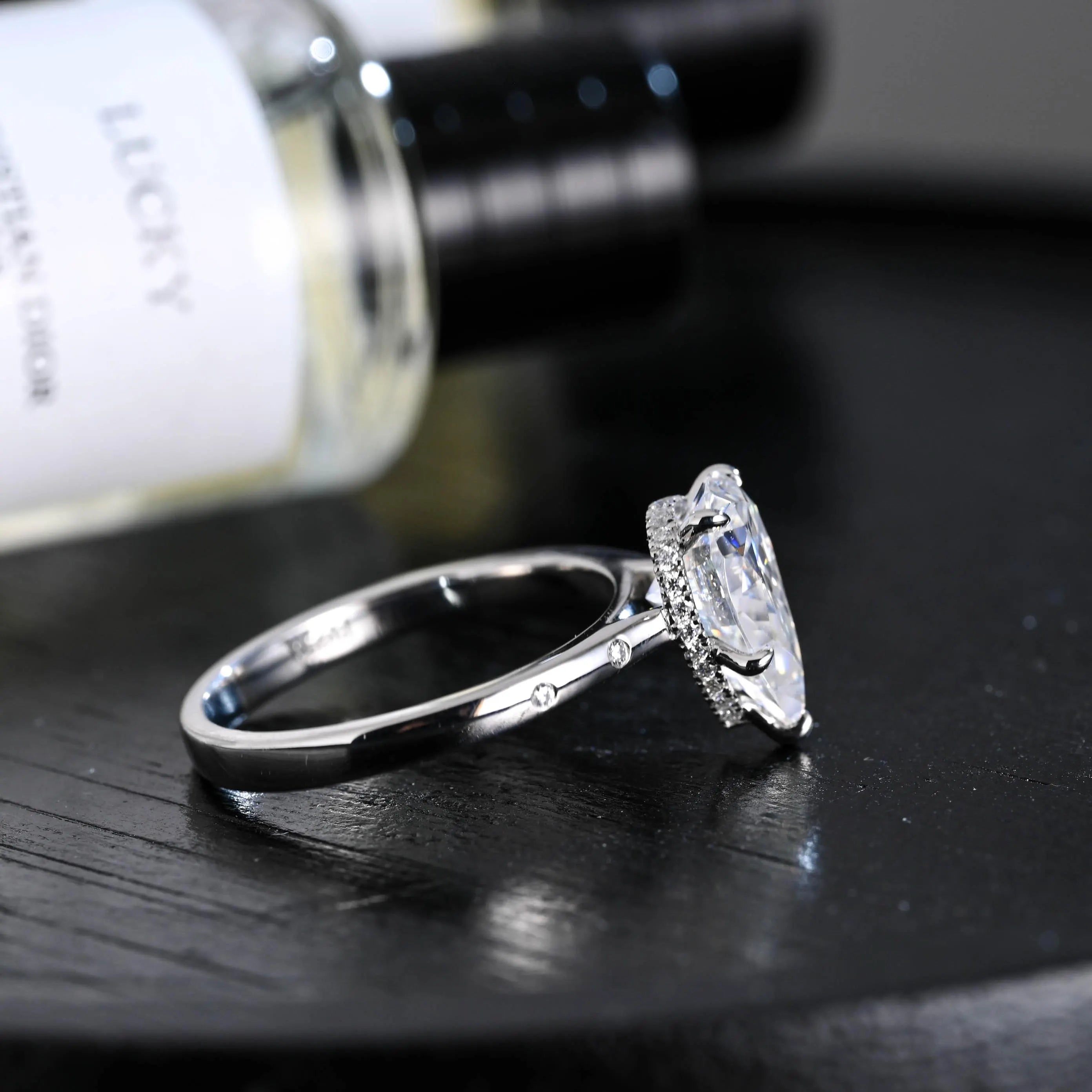 Solid Gold Hidden Halo Pear Moissanite Engagement Ring, Anniversary Gift Birthday Gift for Women