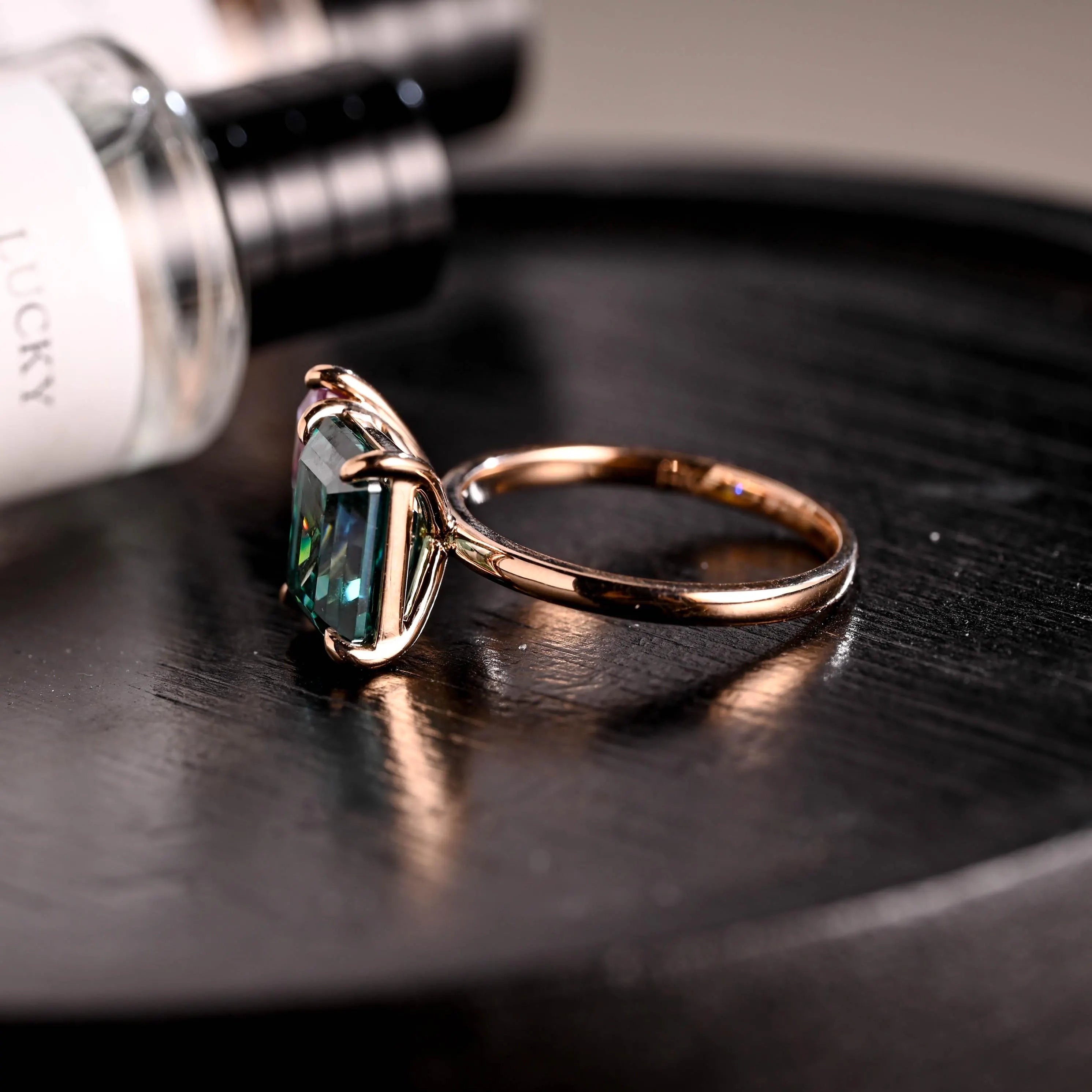 Solid Gold Lab Grown Emerald Toi et Moi Wedding Ring, Pear Alexandrite Two Stone Engagement Ring