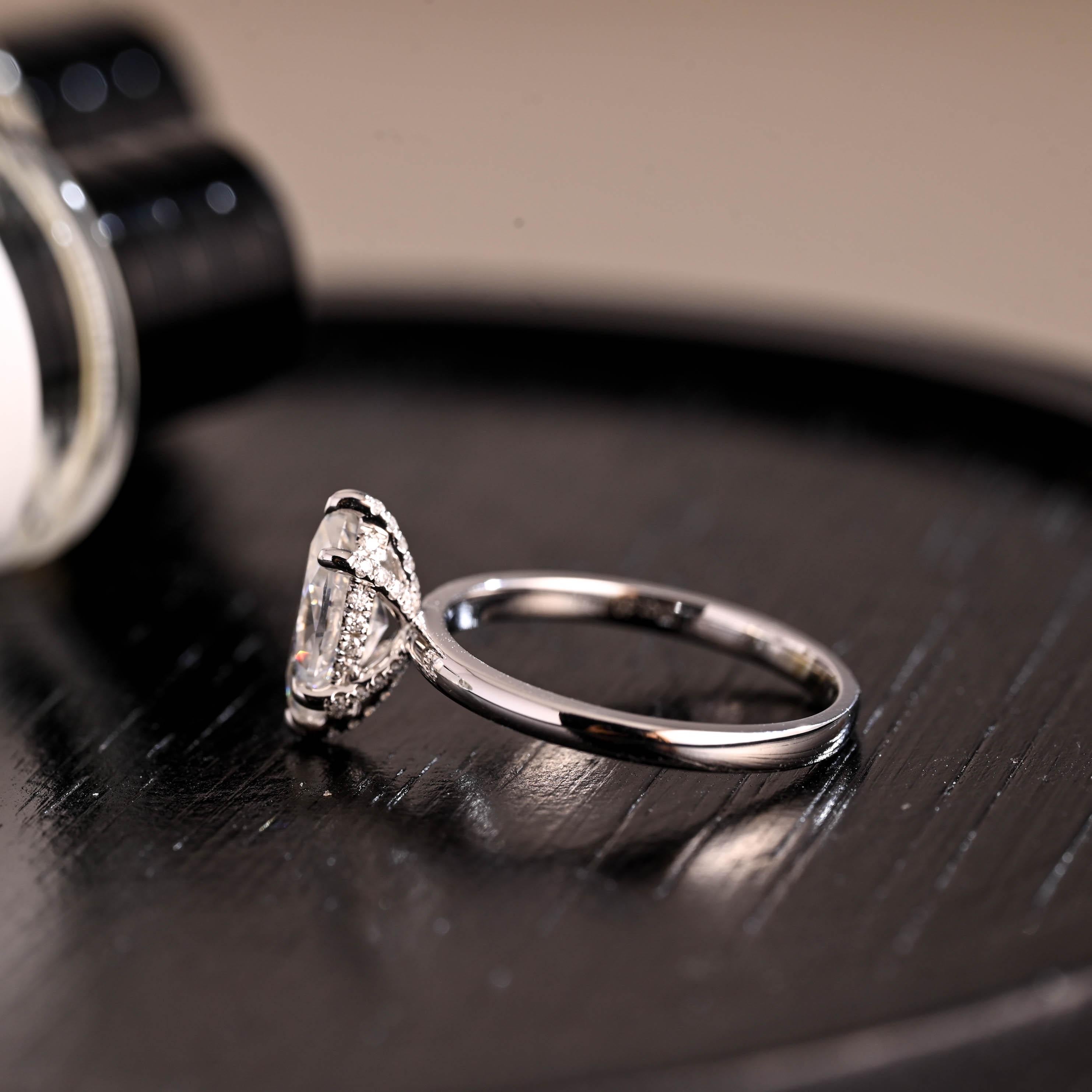 Solid Gold Marquise Cut Moissanite Engagement Ring, Pave Prong Setting