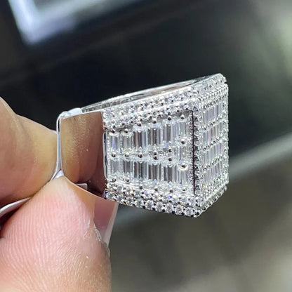 Iced Out Moissanite Ring: Hip Hop Sterling Silver Custom Ring, 5.80 CTW Moissanite