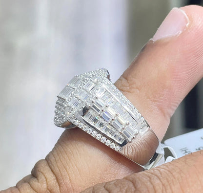 Custom Iced Out Moissanite Hip Hop Ring: 14K Gold Plated Sterling Silver Baguette Moissanite Ring