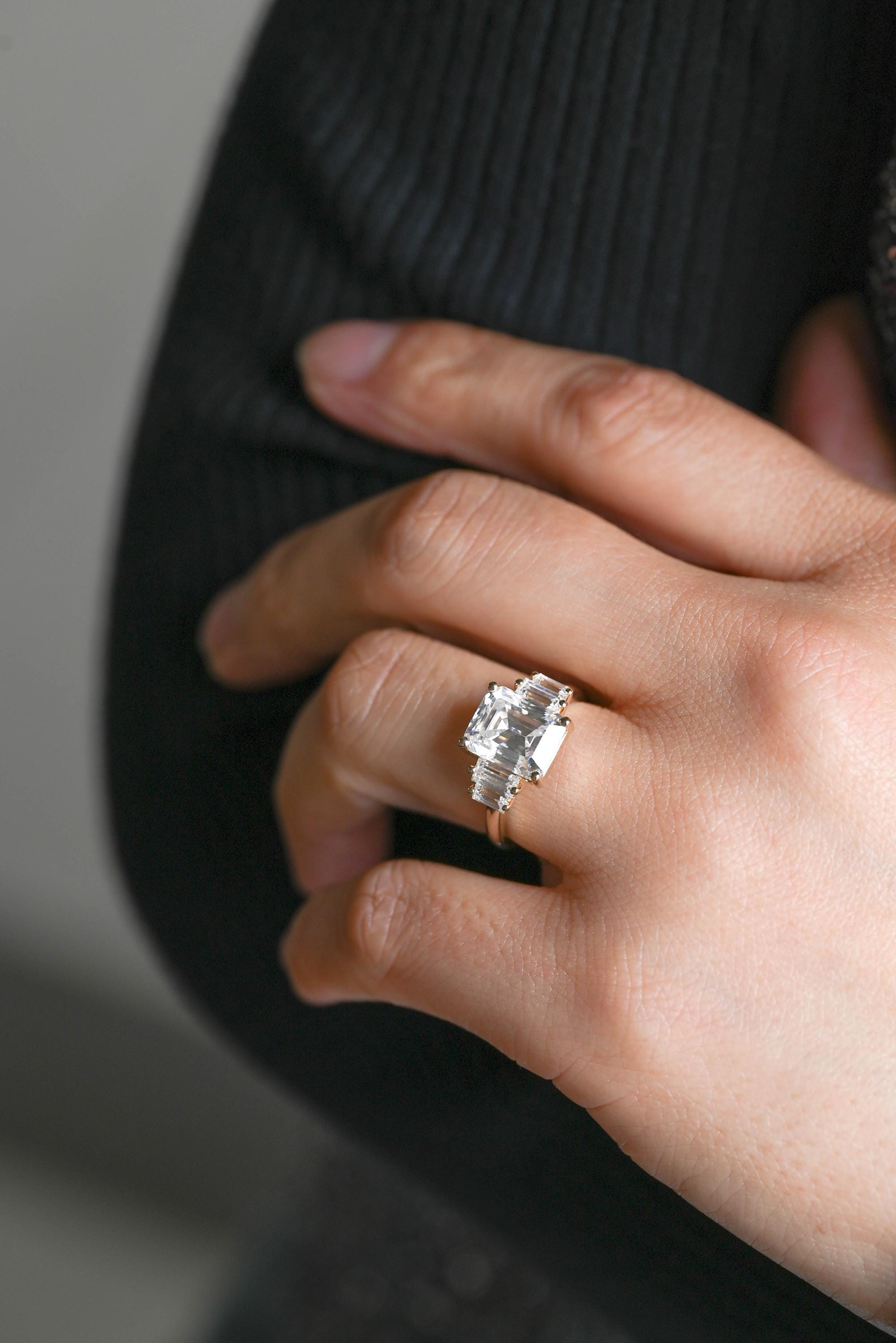Solid Gold Emerald Cut Moissanite Engagement Ring, Proposal Ring, Promise Ring, Wedding Ring, Anniversary Gift Birthday Gift for Women