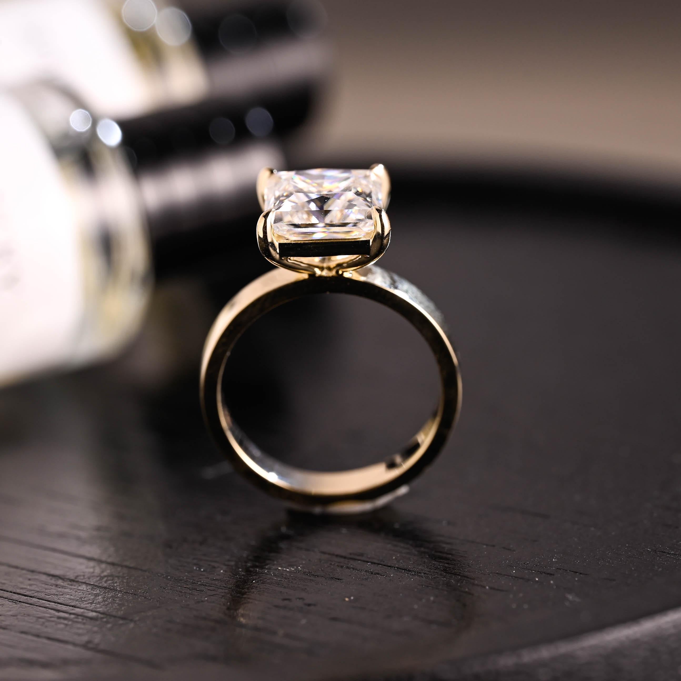 Solid Gold Princess Cut Moissanite Ring, Solitaire Engagement Ring