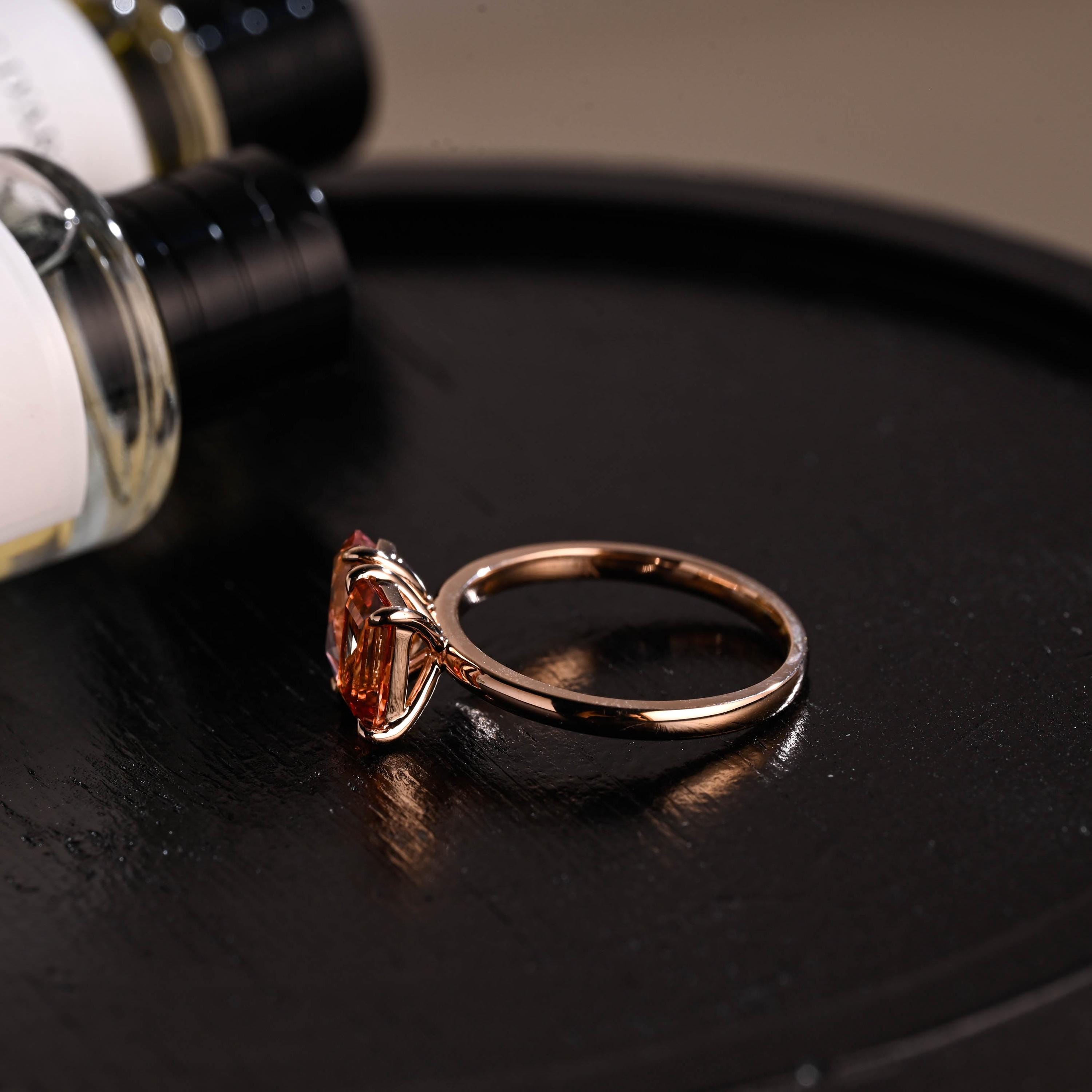 Solid Gold Lab Grown Orange & Pink Sapphire Toi et Moi Wedding Ring, Memorial Two Stone Engagement Ring