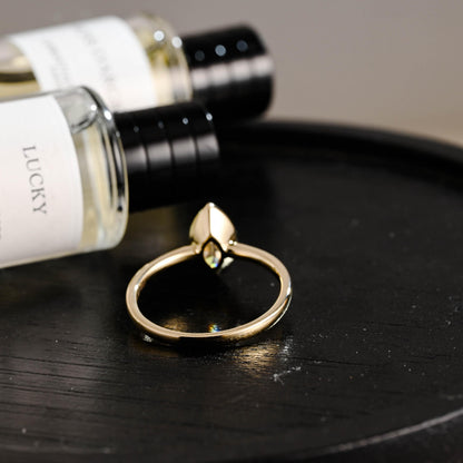 Solid Gold Marquise Cut Moissanite Engagement Ring, Solitaire Bezel Setting Ring