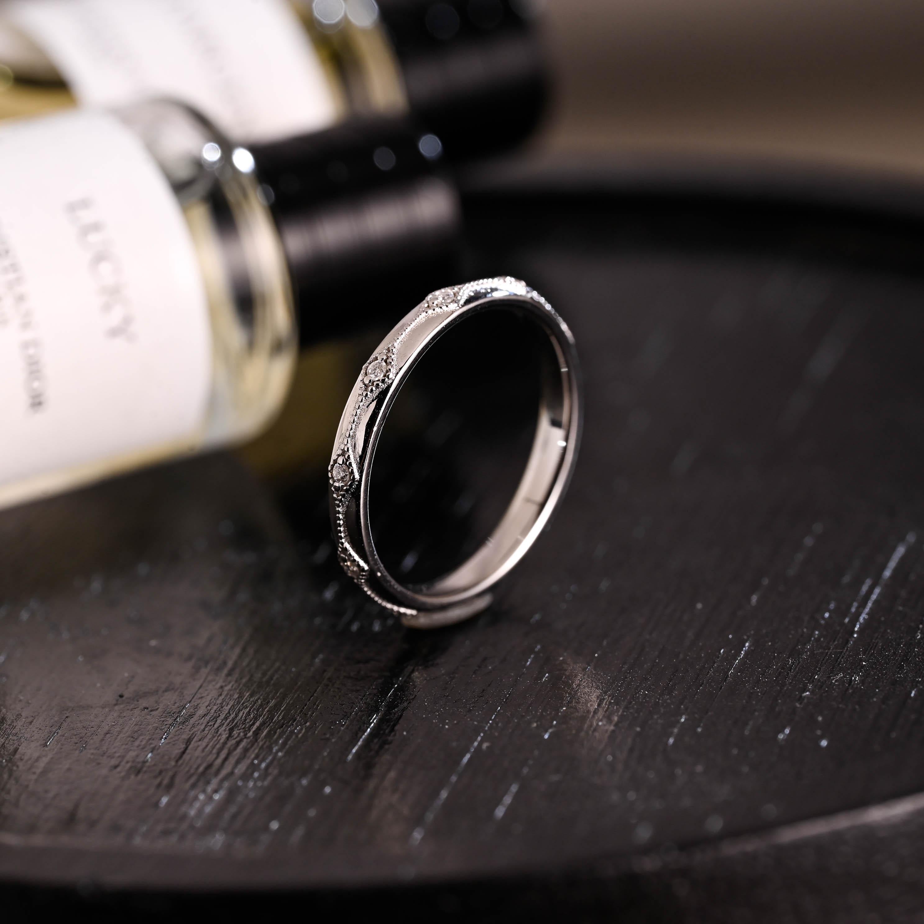 Solid Gold Moissanite Wedding Band, Round Cut Matching Ring