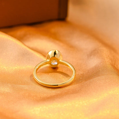 Solid Gold Solitaire Bezel Oval Cut Moissanite Engagement Ring, Anniversary Ring for Women