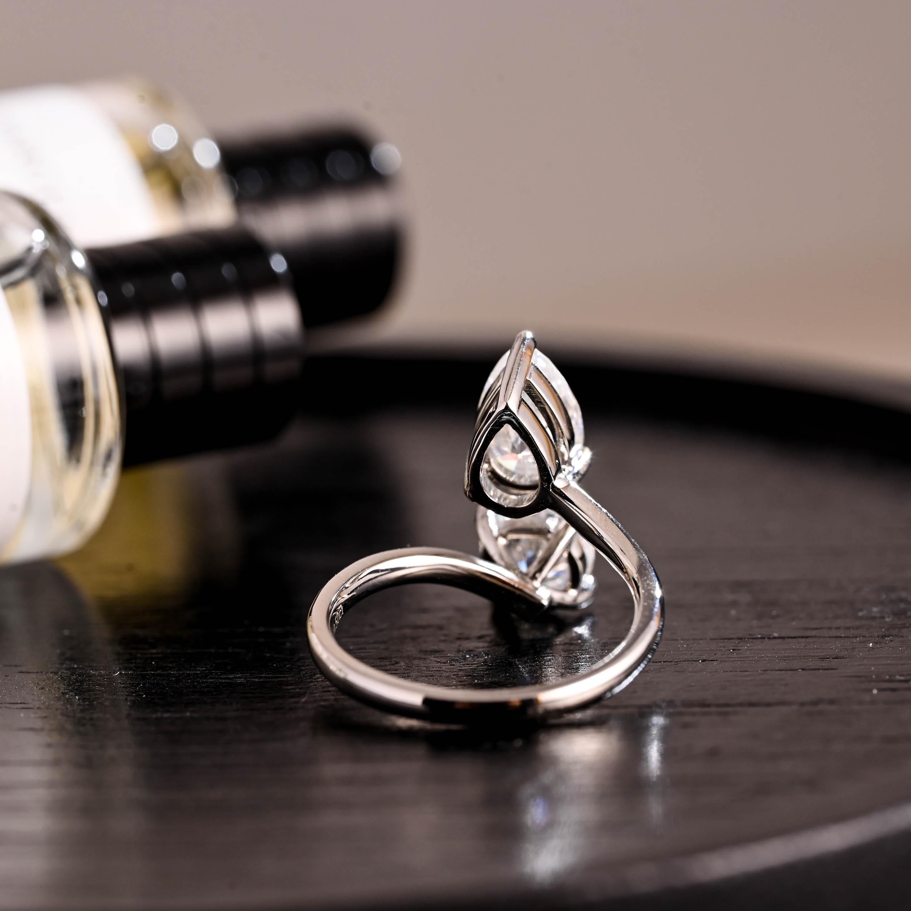 Toi et Moi Moissanite Engagement Ring, Round/Pear Cut Moissanite Solid Gold Ring, Two-Stone Wedding Ring