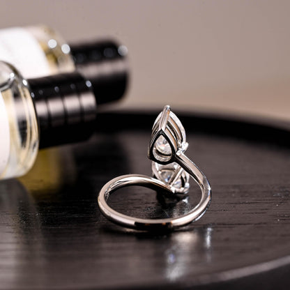 Toi et Moi Moissanite Engagement Ring, Round/Pear Cut Moissanite Solid Gold Ring, Two-Stone Wedding Ring