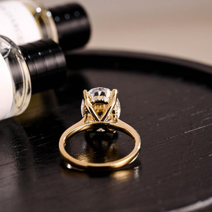 Solid Gold Oval Cut Moissanite Engagement Ring, Hidden Halo Wedding Ring, Cathedral Setting