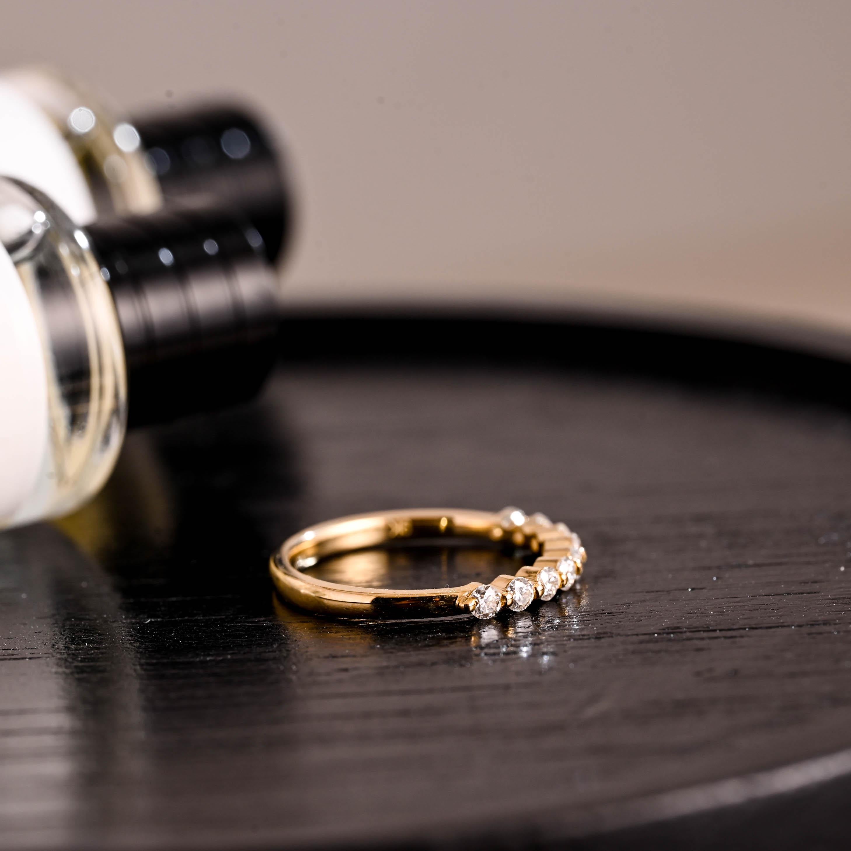 Solid Gold Moissanite Wedding Band, Half Eternity Ring