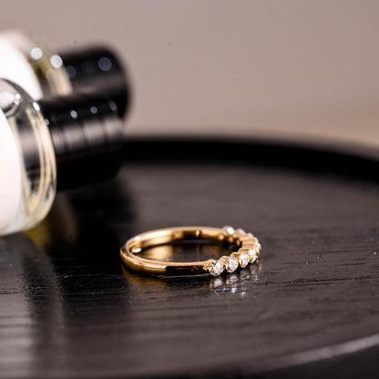 Solid Gold Moissanite Wedding Band, Half Eternity Ring