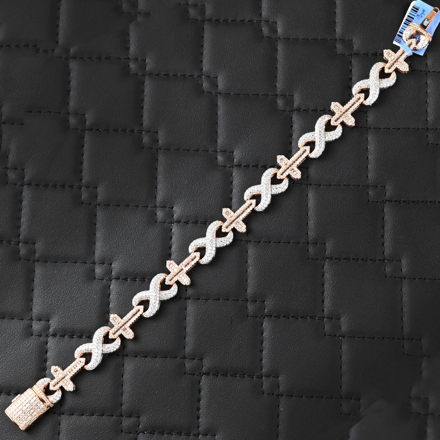 Moissanite Infinity Cross Bracelet: Two-Tone Rose Gold, 925 Sterling Silver