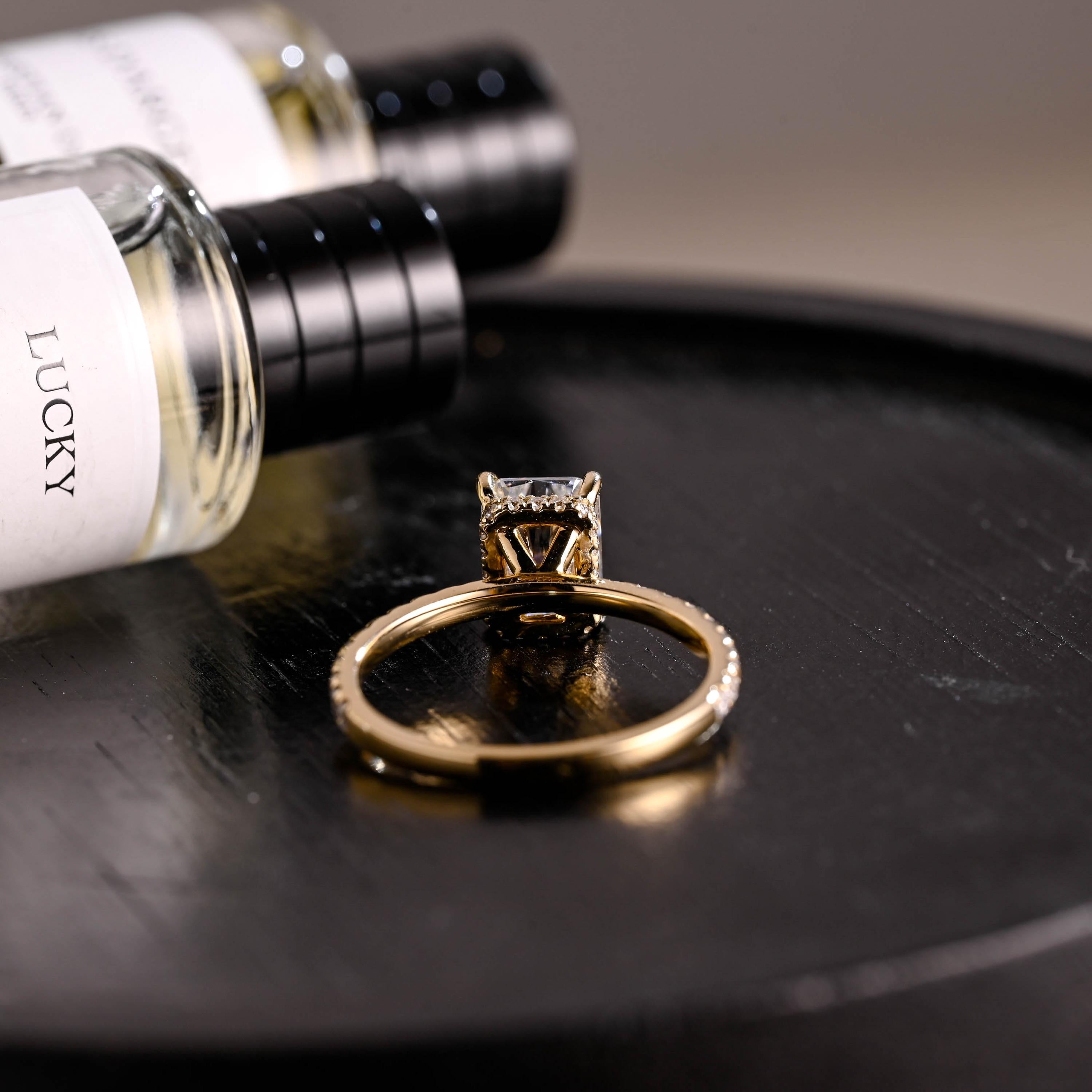 Solid Gold Half Eternity Radiant Cut Moissanite Engagement Ring, Anniversary Gift for Women Wife