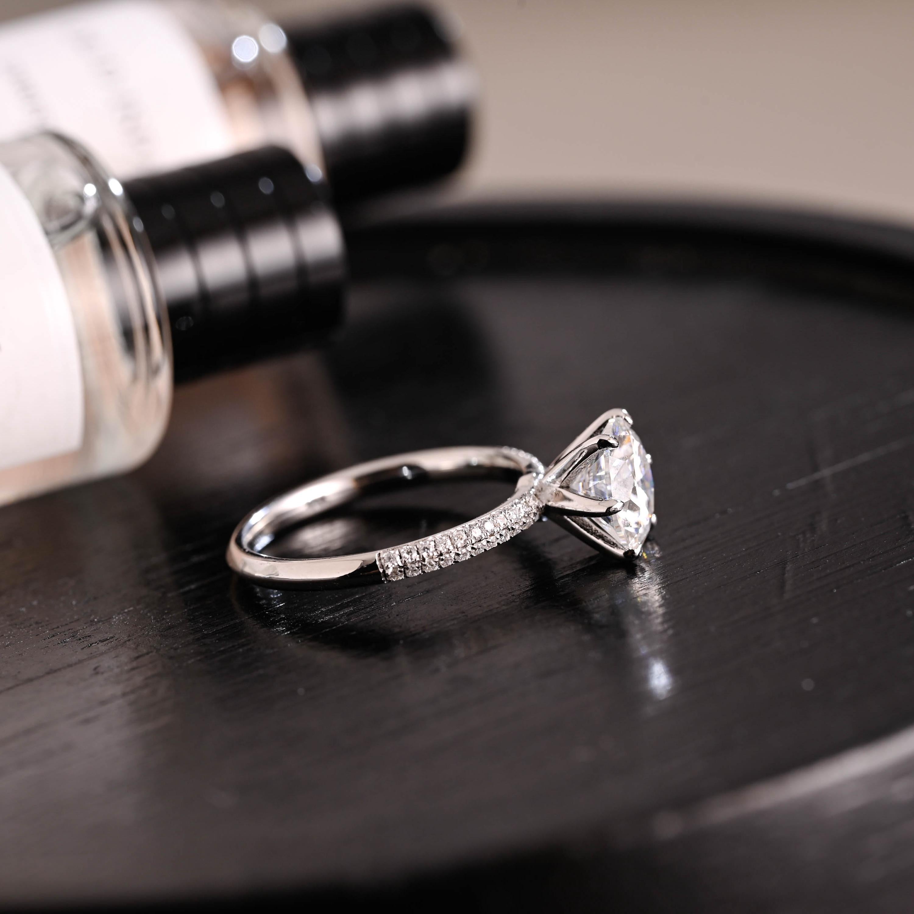 Half Eternity Promise Solid Gold Round Cut Moissanite Engagement Ring, Anniversary Gift for Women Wife