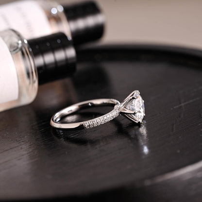 Half Eternity Promise Solid Gold Round Cut Moissanite Engagement Ring, Anniversary Gift for Women Wife