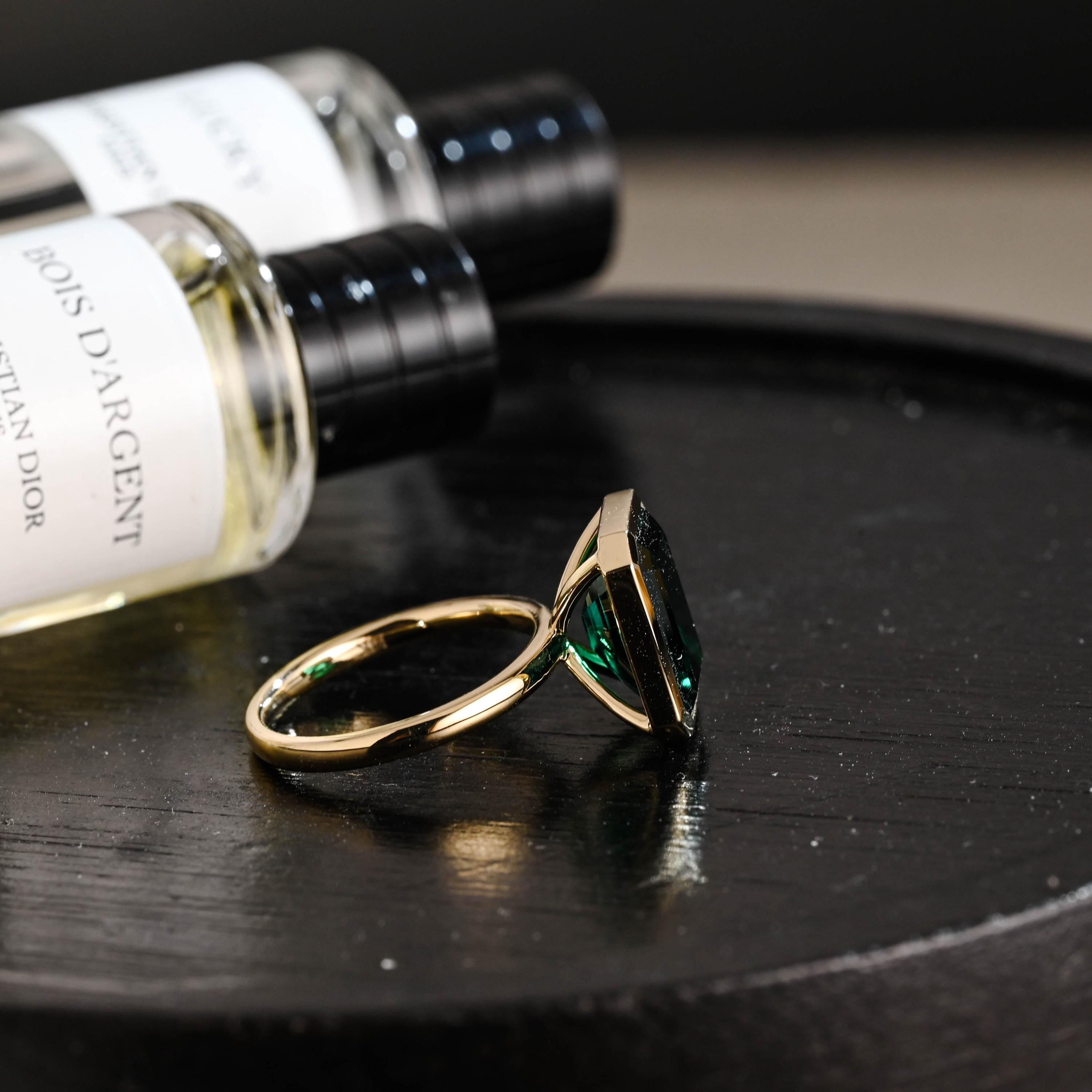 Solid Gold Lab Grown Emerald Engagement Ring, Promise Ring, Wedding Ring, Anniversary Gift Birthday Gift Valentine's Day Gift for Women Wife