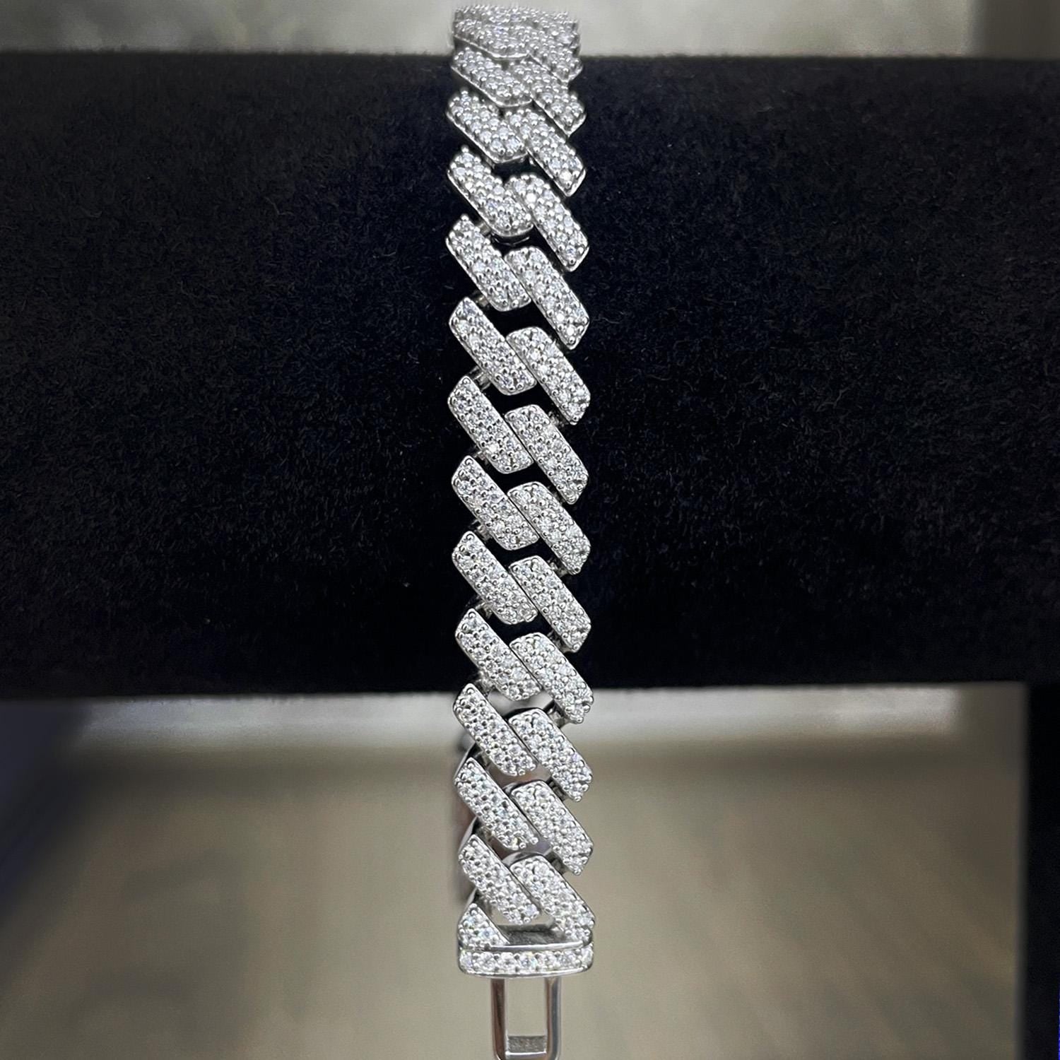 Moissanite Miami Cuban Link Bracelet: 925 Sterling Silver, 6.5ctw