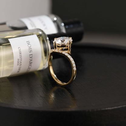 Solid Gold Round Cut Moissanite Sandwich Setting Engagement Ring, Wedding Ring