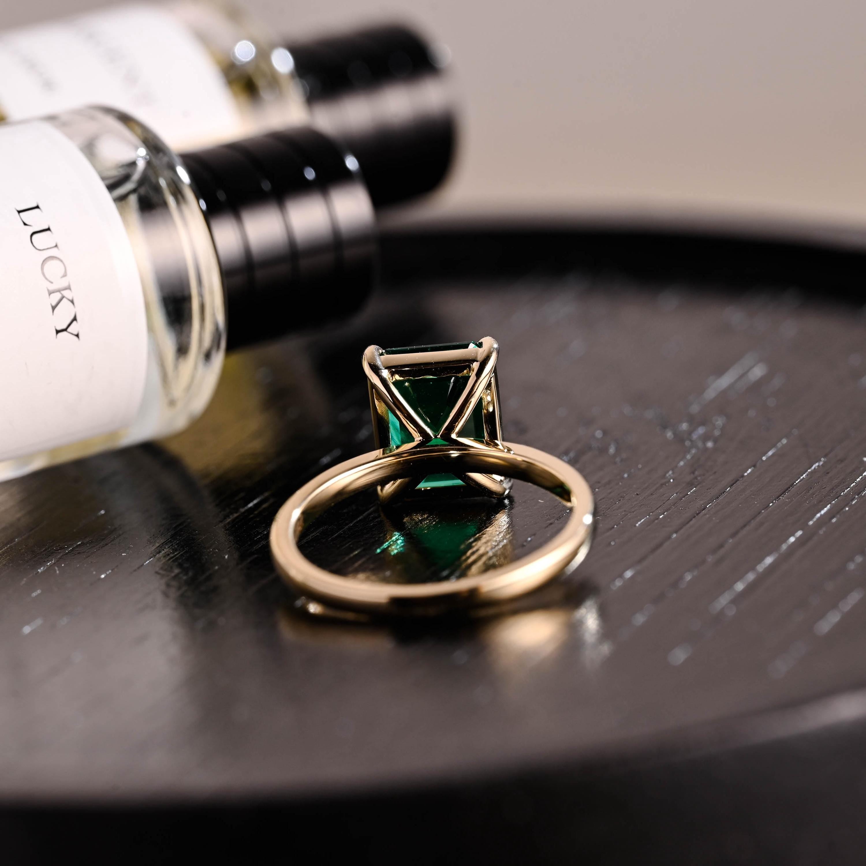 Solid Gold Lab Grown Emerald Engagement Ring, Solitaire Emerald Wedding Ring, Anniversary Gemstone Ring, Classic Emerald Birthstone Ring
