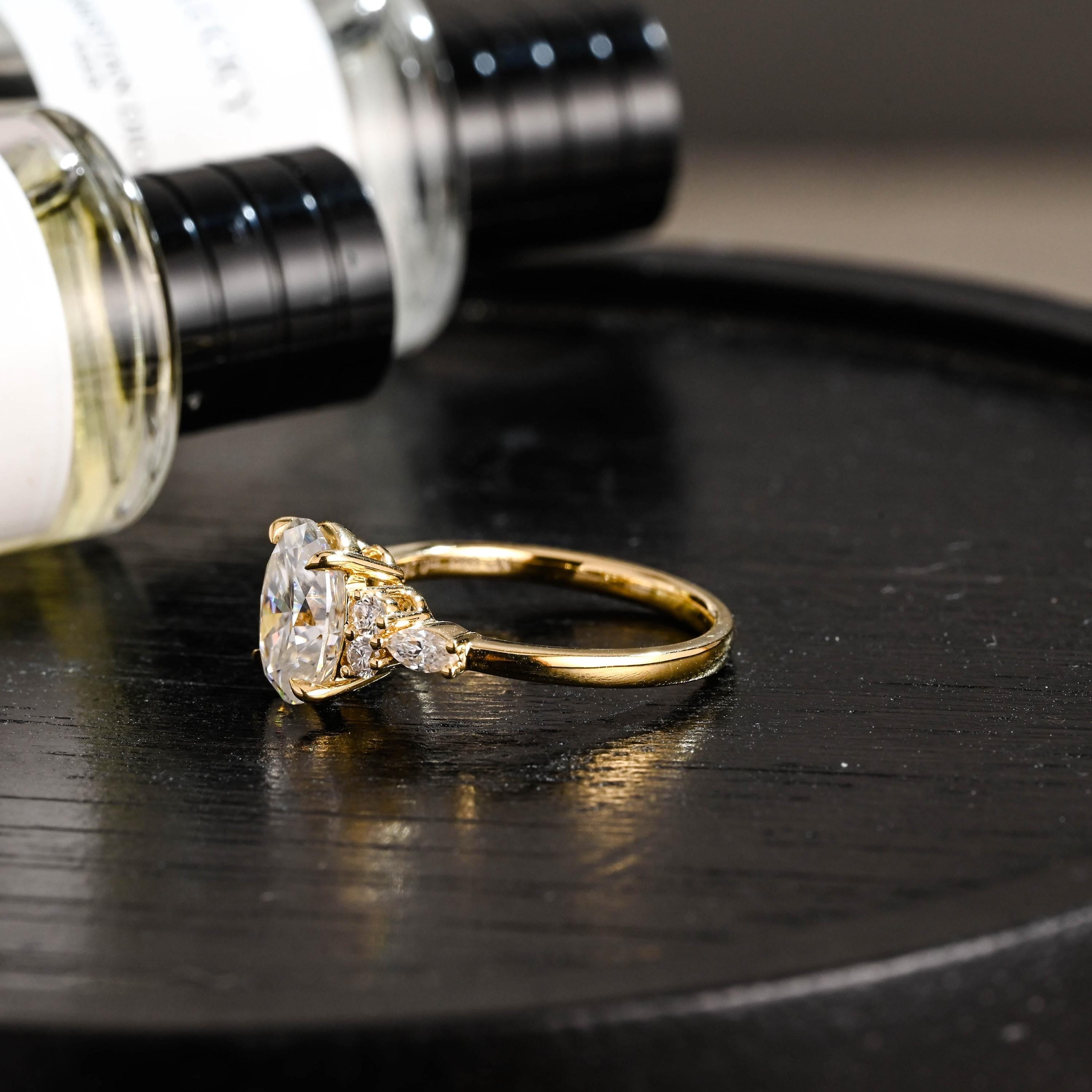 Solid Gold Oval Cut Moissanite Engagement Ring, Anniversary Gift for Women