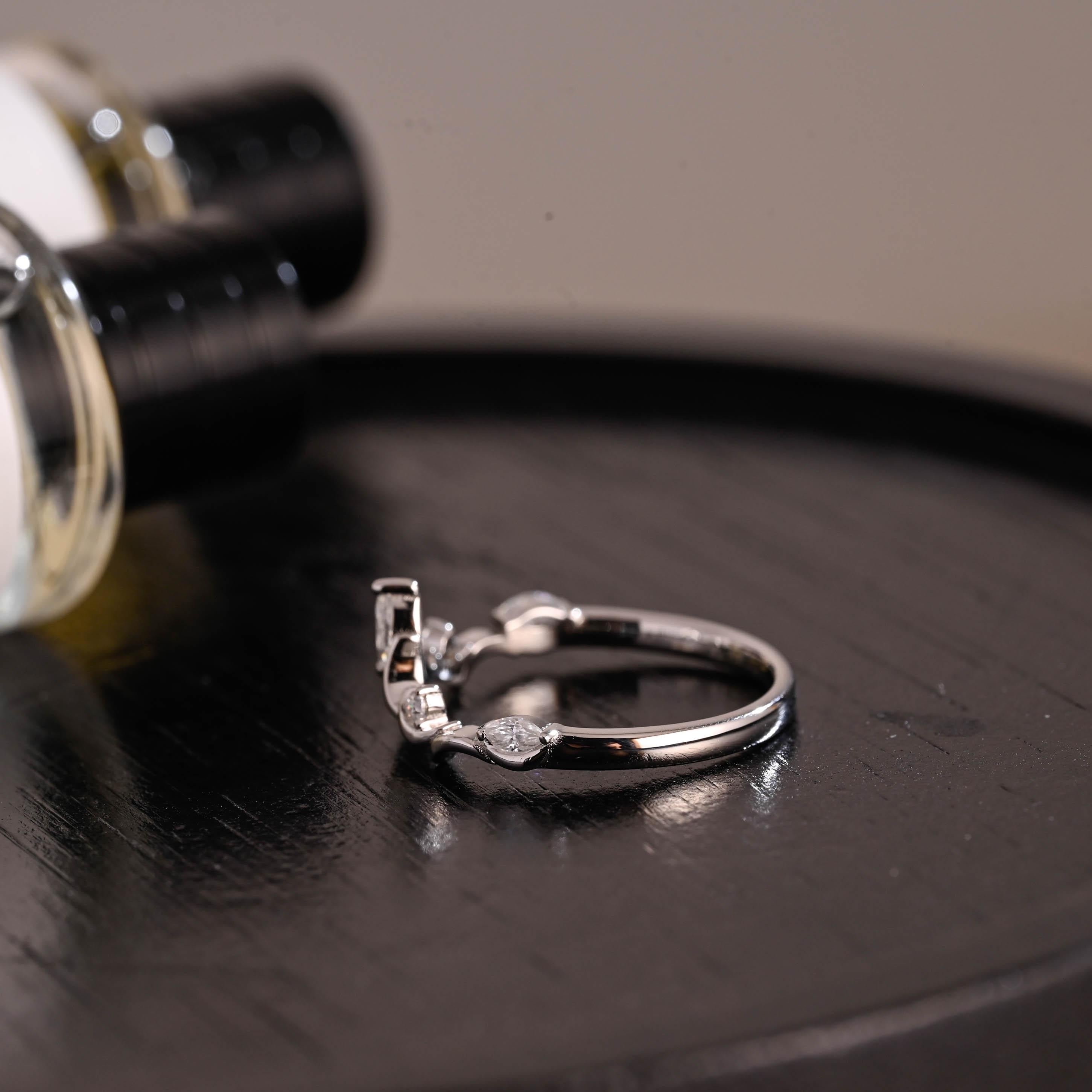 Solid Gold Marquise Moissanite Wedding Band, Anniversary Ring