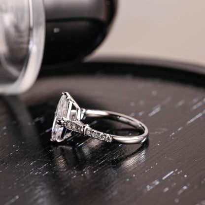Filigree Marquise Cut Moissanite Engagement Ring, Solid Gold Milgrain Wedding Ring
