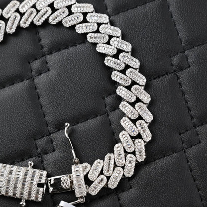 VVS Moissanite Cuban Link Bracelet Solid Sterling Silver 925 | Baguette Moissanites 17 Carats 12mm