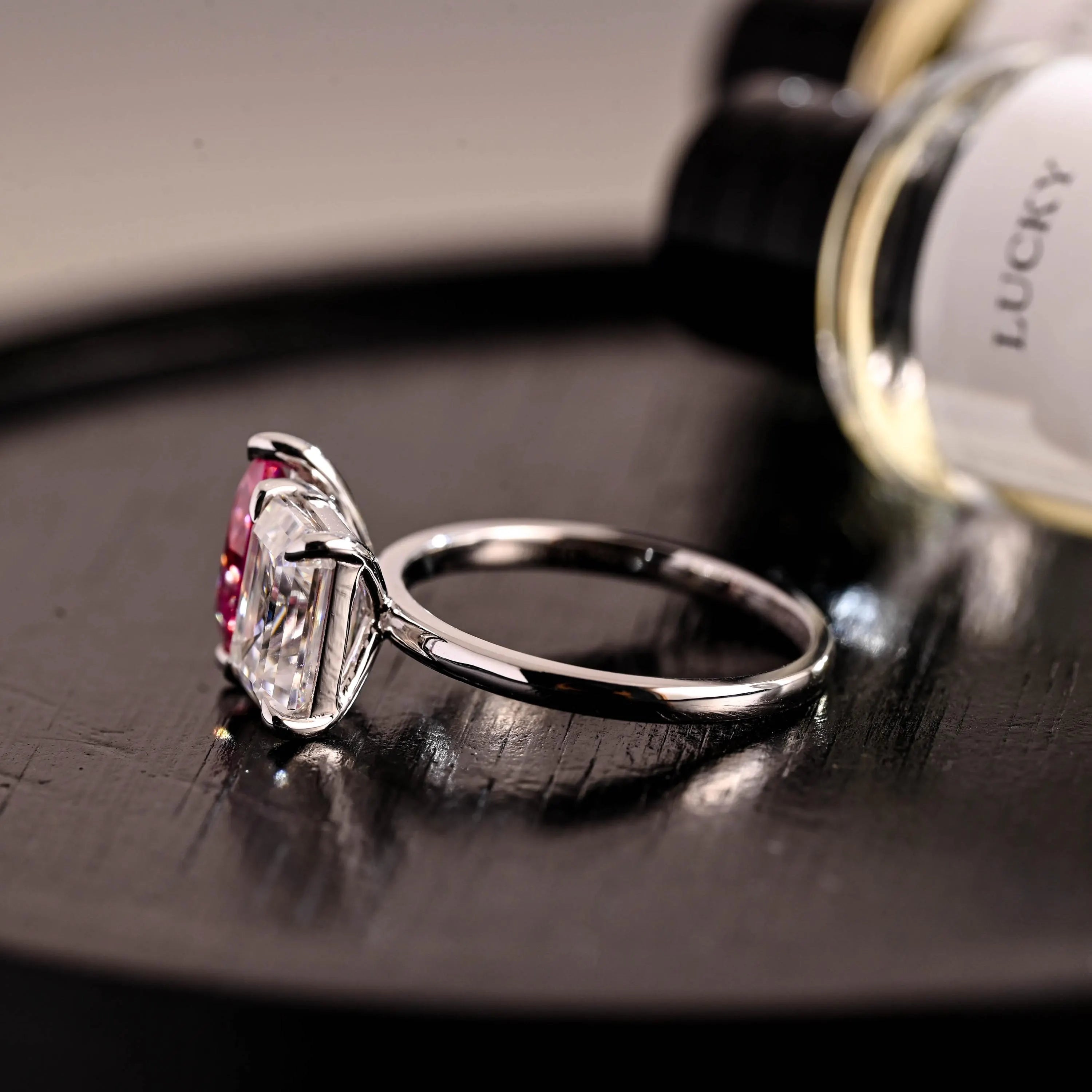Moi et Toi Pink Moissanite Engagement Ring, Pear Cut Solid Gold Wedding Ring Birthstone Anniversary Ring