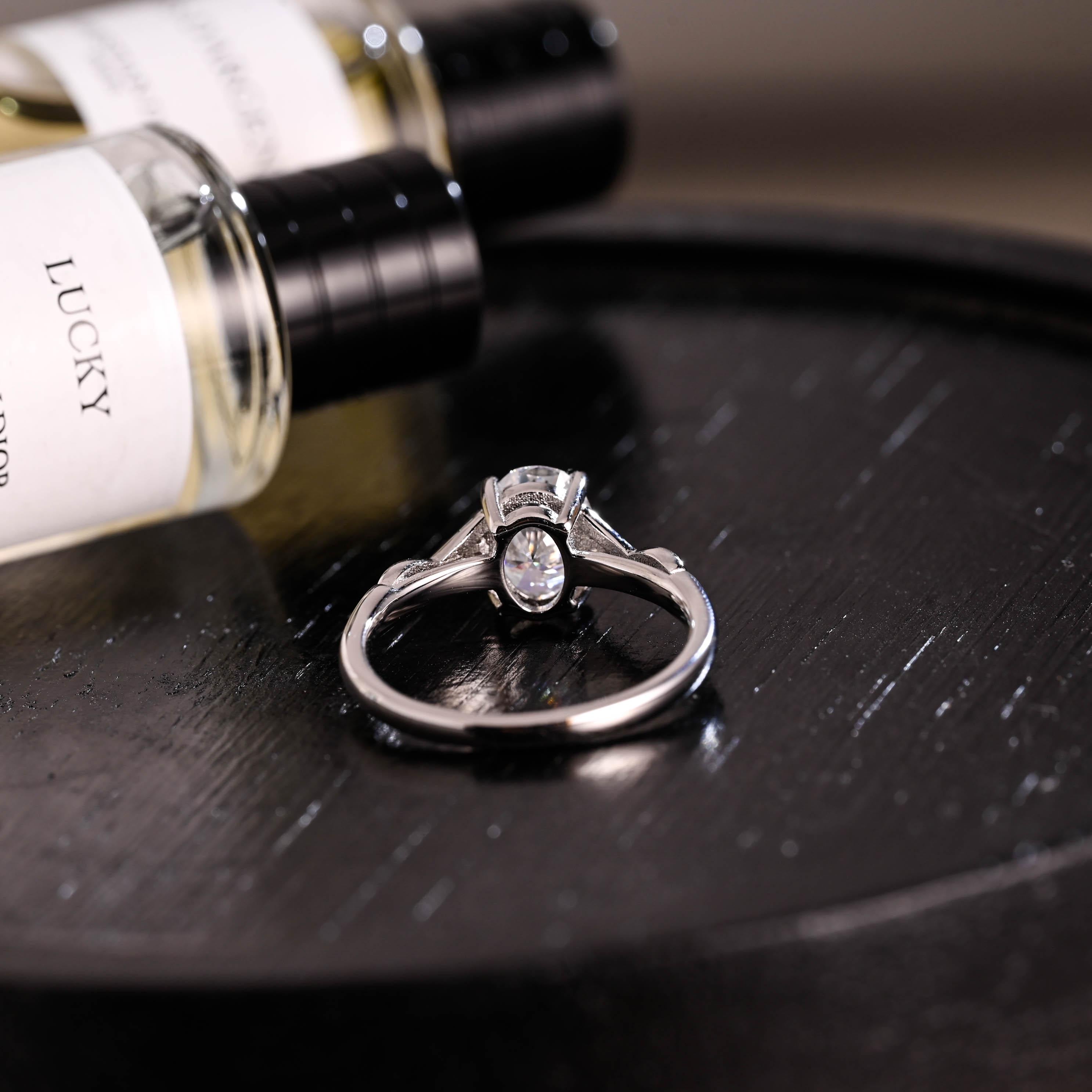 Solid Gold Oval Cut Moissanite Engagement Ring, Anniversary Gift for Women