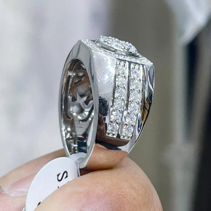 Iced Out Sterling Silver Moissanite Ring: Unisex Statement Jewelry