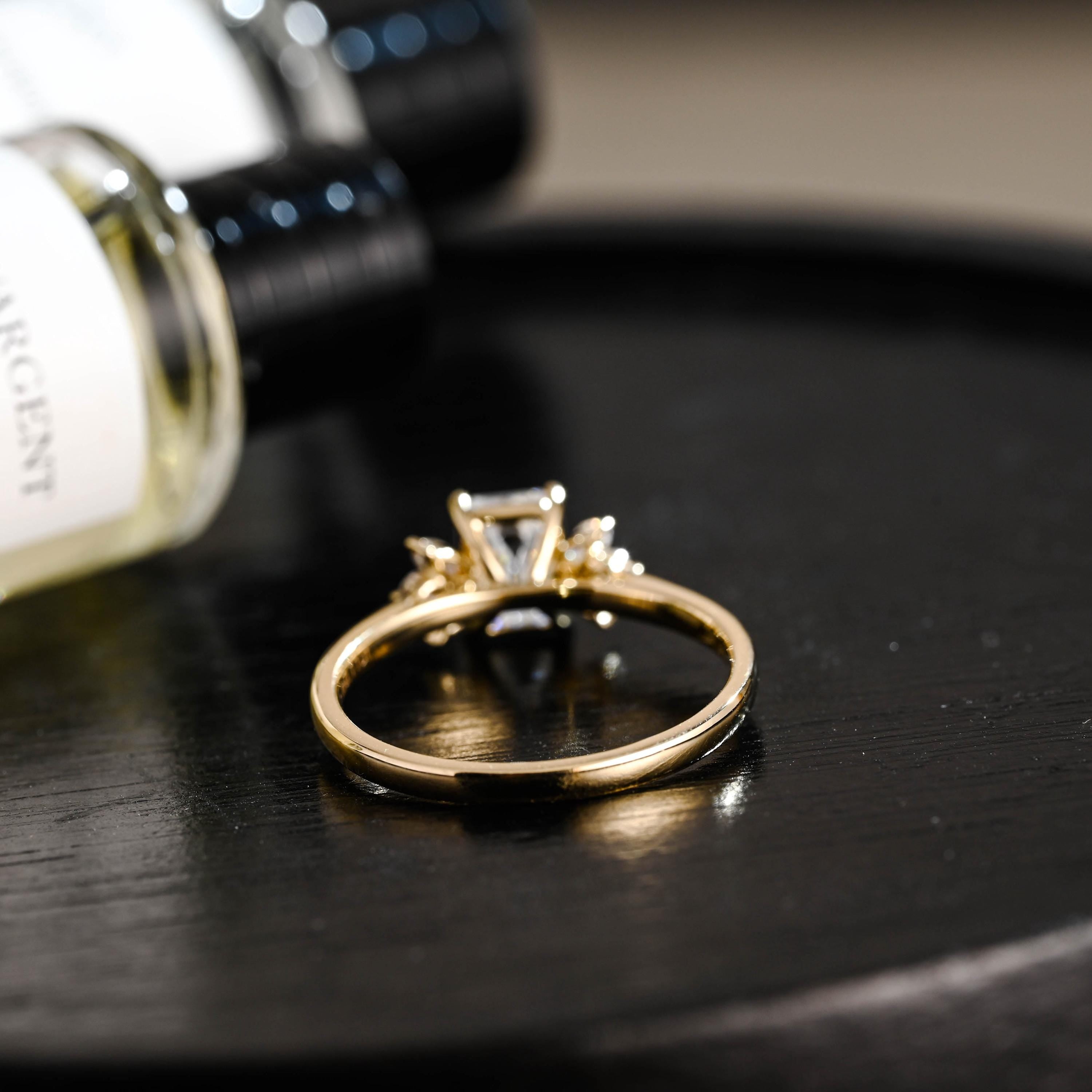 Solid Gold Emerald Cut Moissanite Engagement Ring, Proposal Ring, Promise Ring, Wedding Ring, Anniversary Gift Birthday Gift for Women