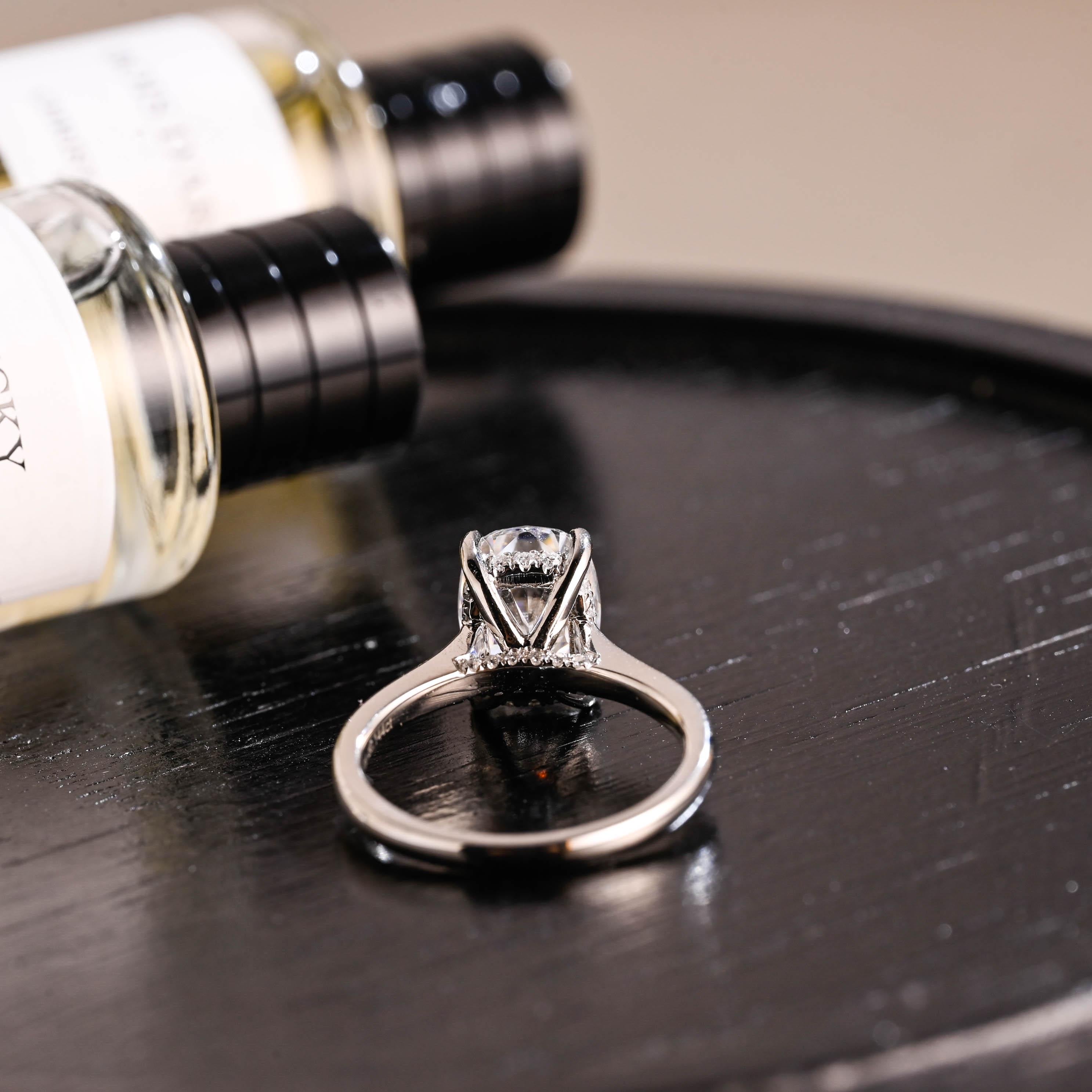 Crushed Ice Cut Elongated Cushion Cut Moissanite Engagement Ring, Solid Gold Cushion Wedding Ring, Hidden Halo Anniversary Moissanite Ring